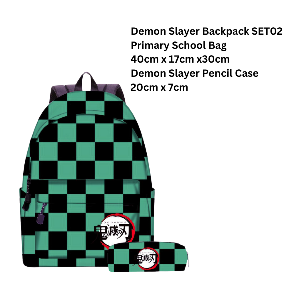 Kids anime backpack set Demon Slayer inspired school bag and pencil pouch