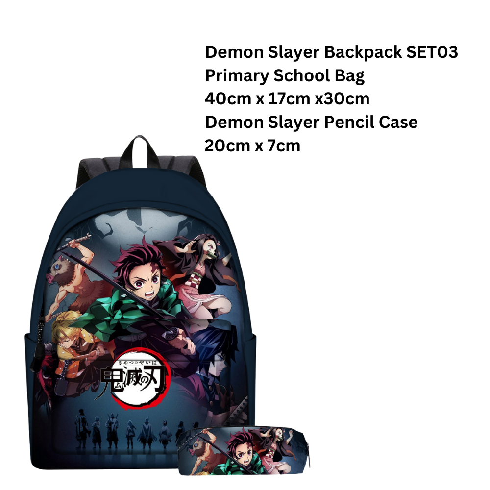 Primary school bag set with Demon Slayer anime design backpack and pencil case