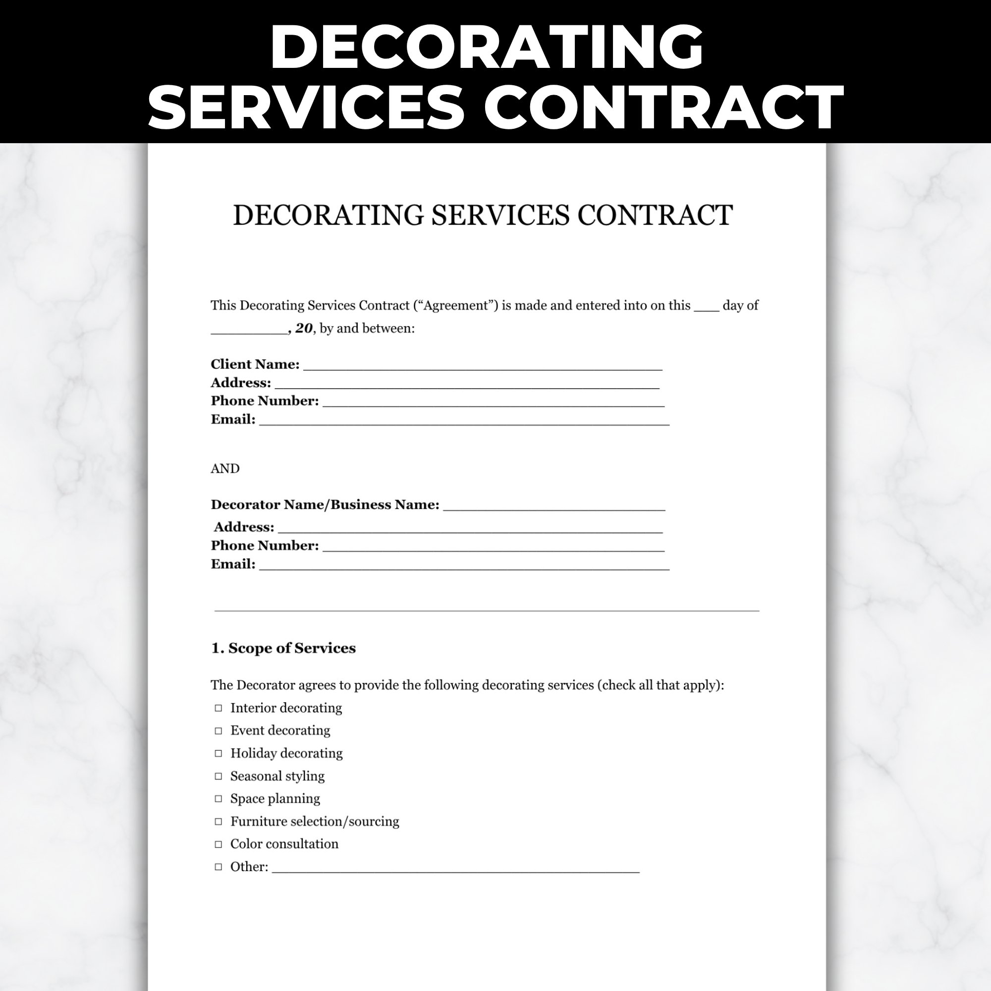 Decorating Services Contract Template, Editable Interior Design ...