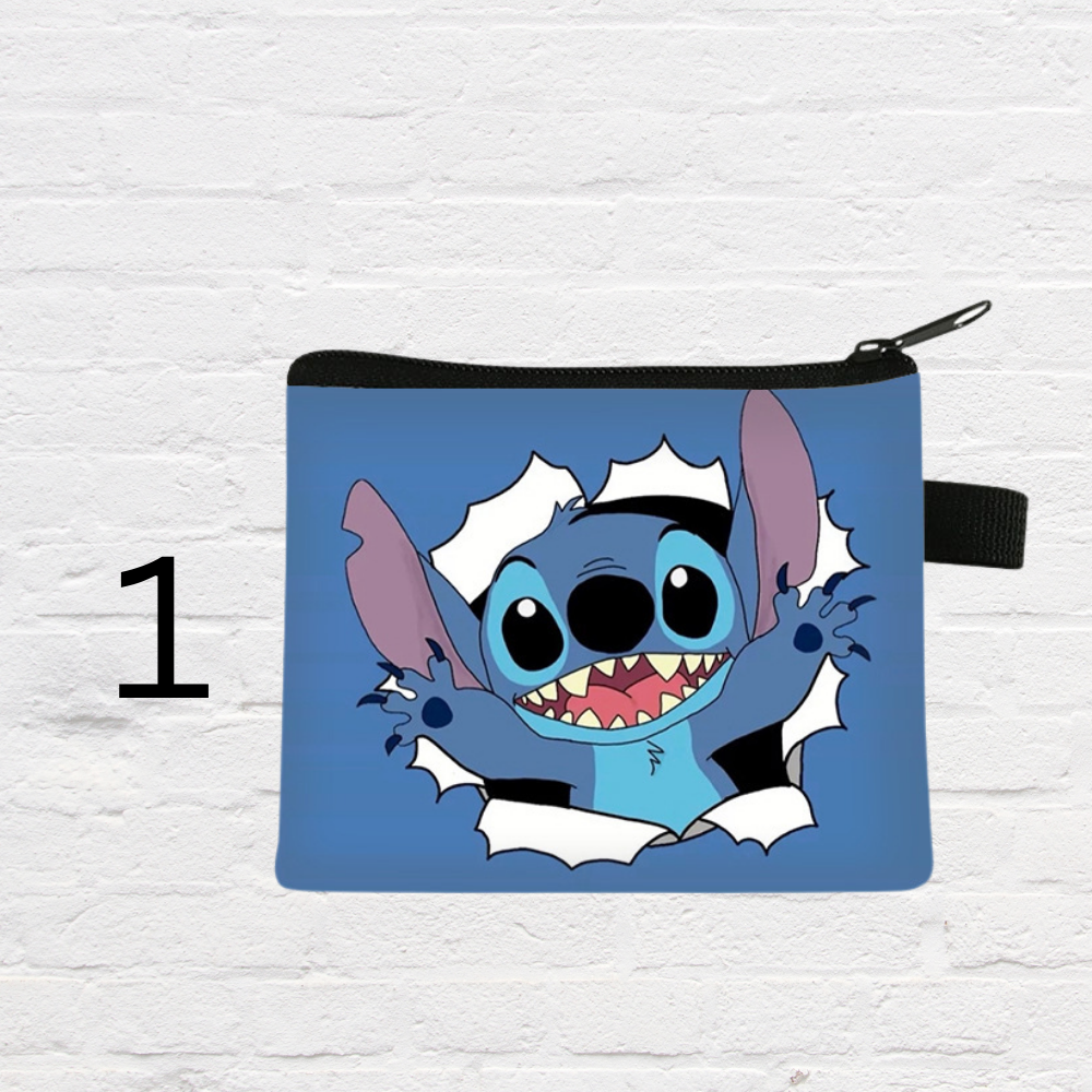 Zipper coin purse with cartoon alien style print