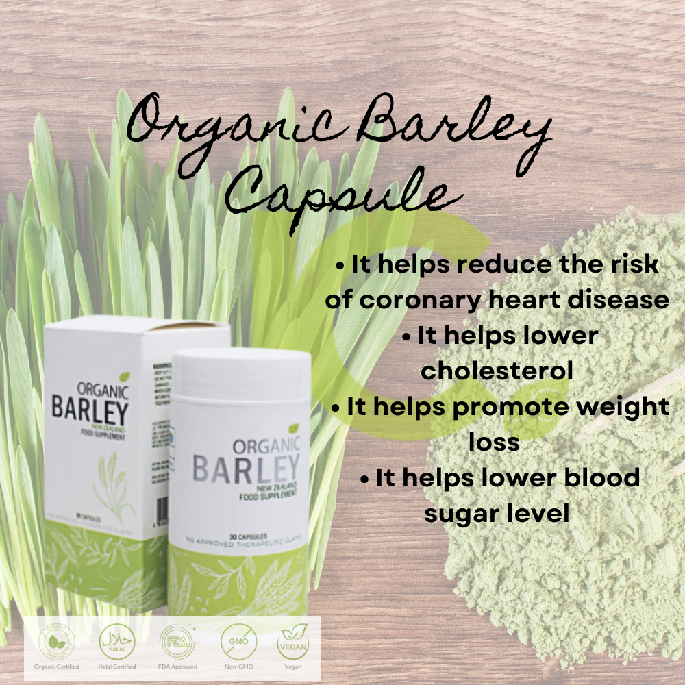 JC Premiere organic barley capsules imported from New Zealand