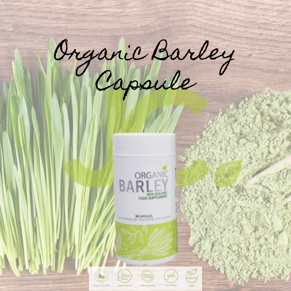 Organic barley supplement capsules from New Zealand
