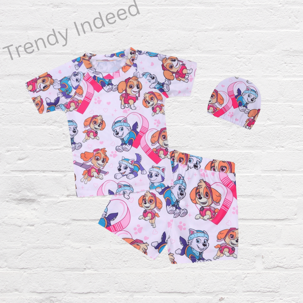 Cute puppy print kids swimsuit for beach and pool