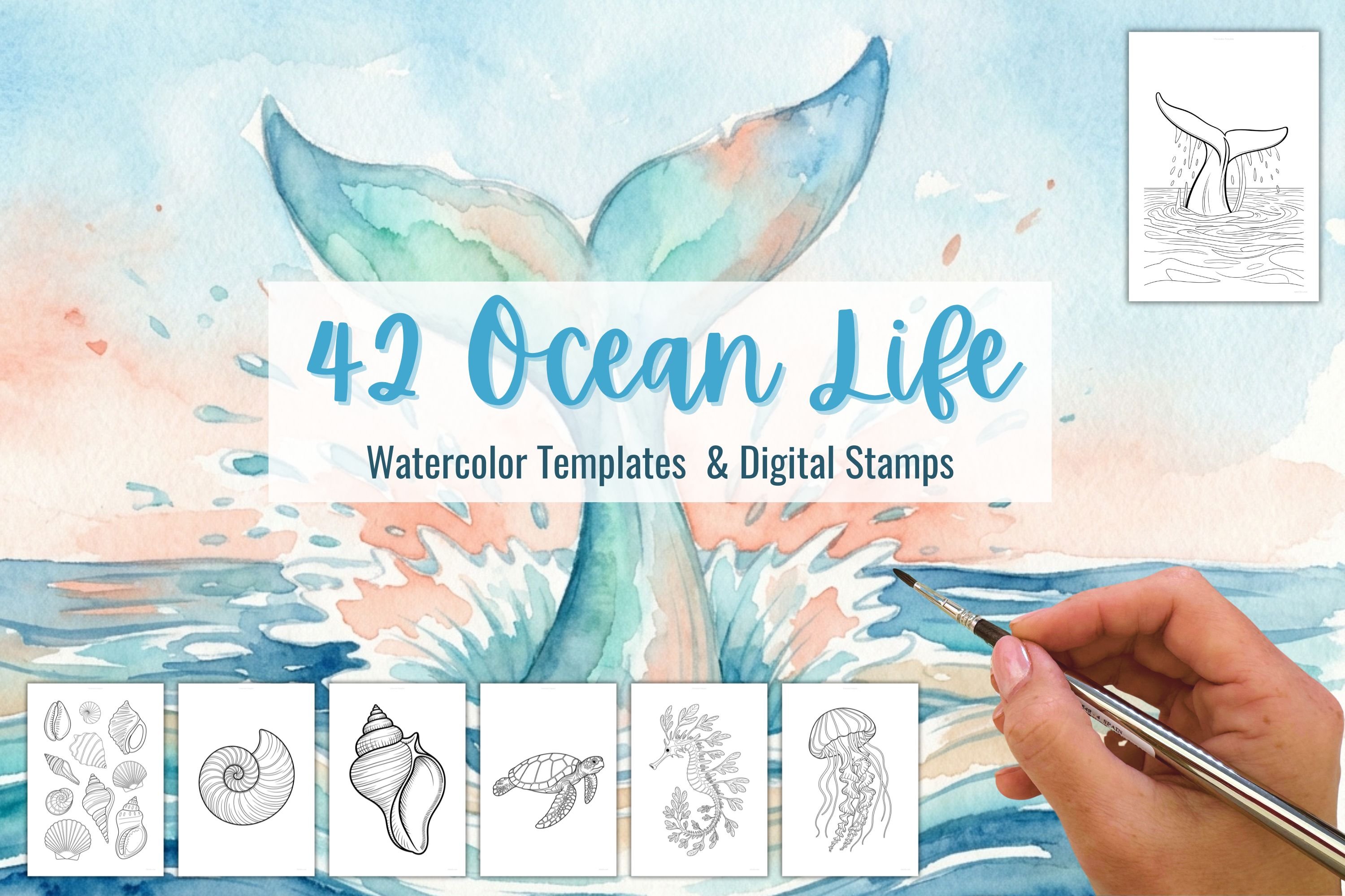 Ocean Life Watercolour Templates