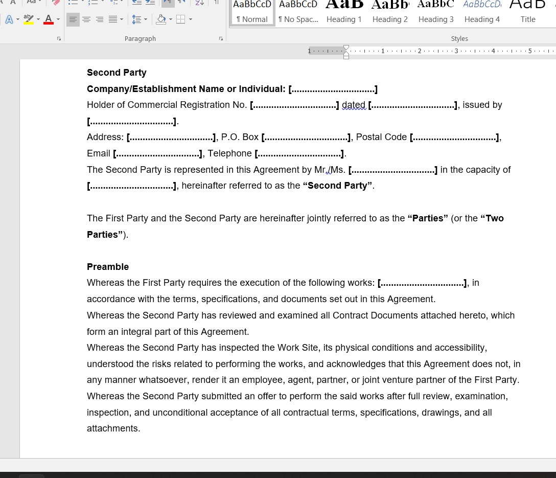 Template engineering project contract 2