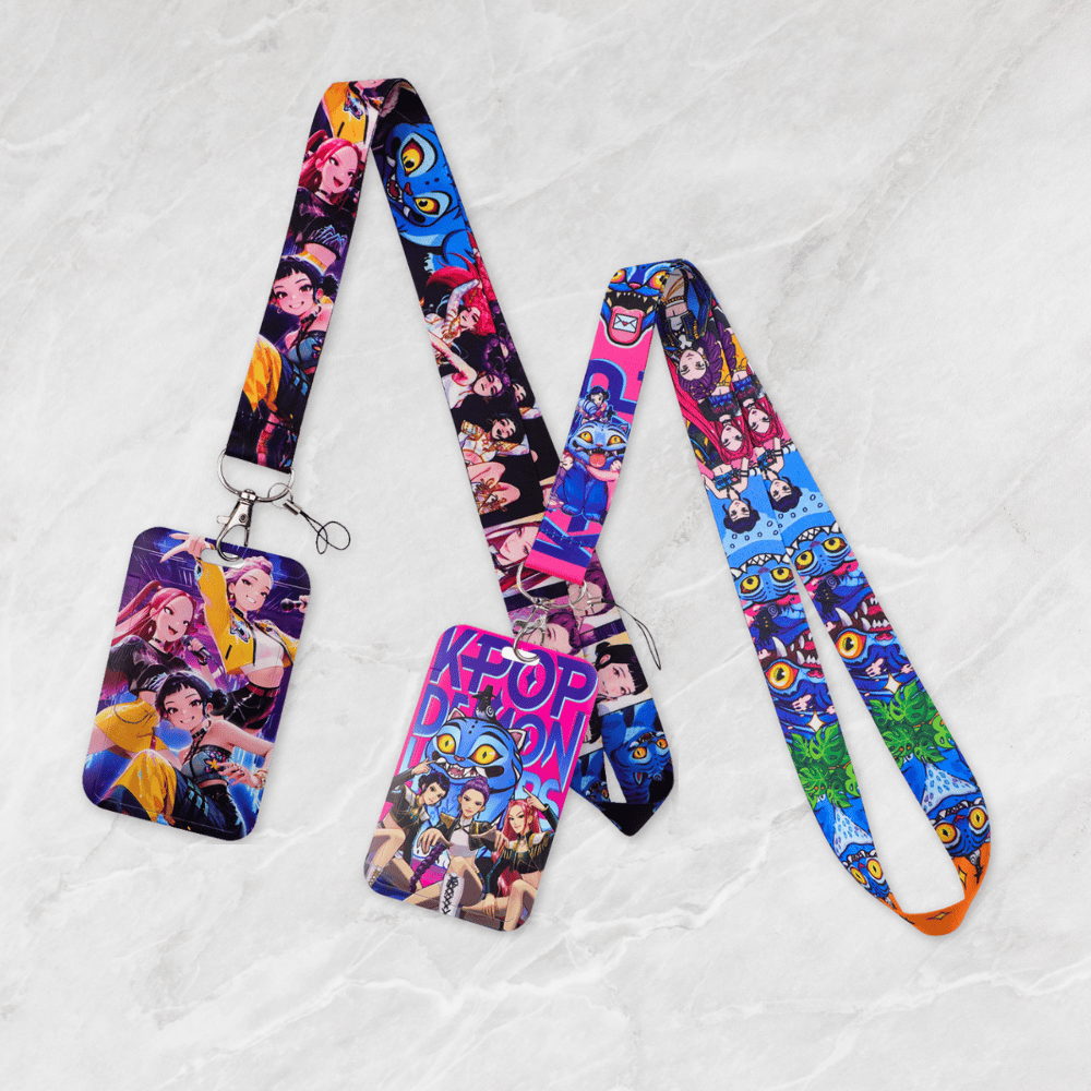 Kpop inspired demon hunter neck lanyard with secure card sleeve