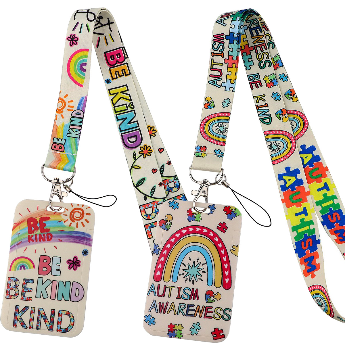 Be Kind message autism support lanyard with badge holder