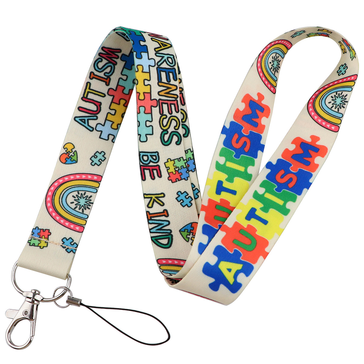 Be Kind autism awareness neck lanyard with durable polyester strap