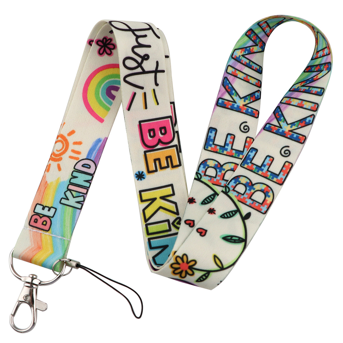 Autism awareness themed lanyard with Be Kind print and card slot