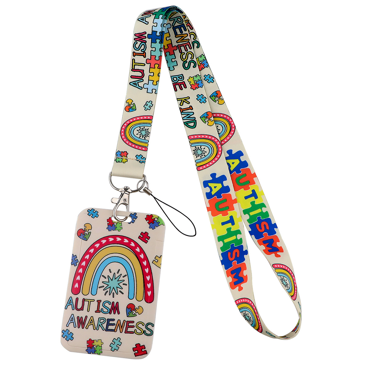 Be Kind autism awareness polyester lanyard with ID holder