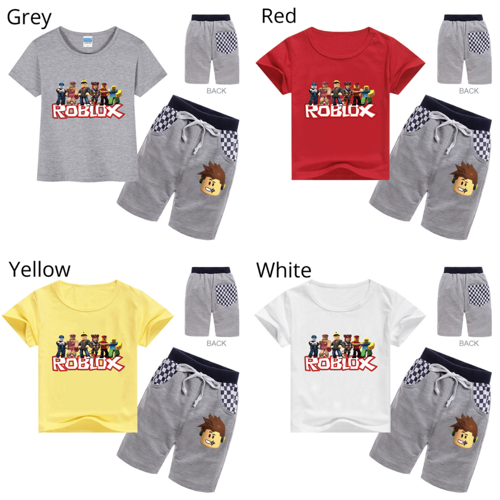 Roblox style kids clothing set with printed T-shirt and matching shorts