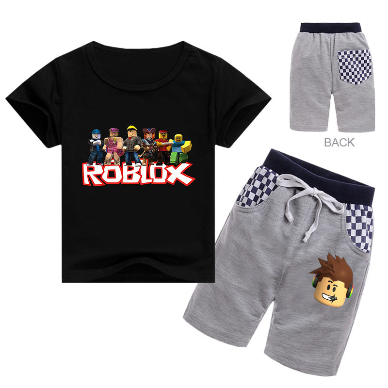 Fun cartoon print kids two-piece set inspired by Roblox style