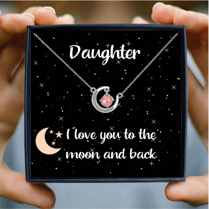 Moon shaped diamond necklace gift set for daughter