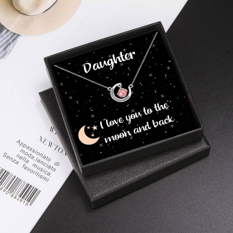 Moon diamond pendant necklace for daughter in elegant gift box