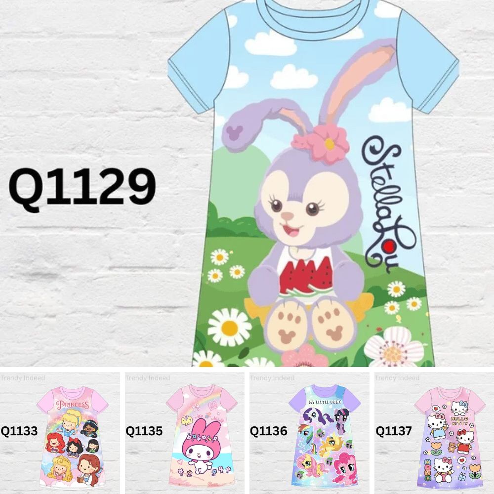 Girls cartoon-inspired cotton dress for ages 2 to 13