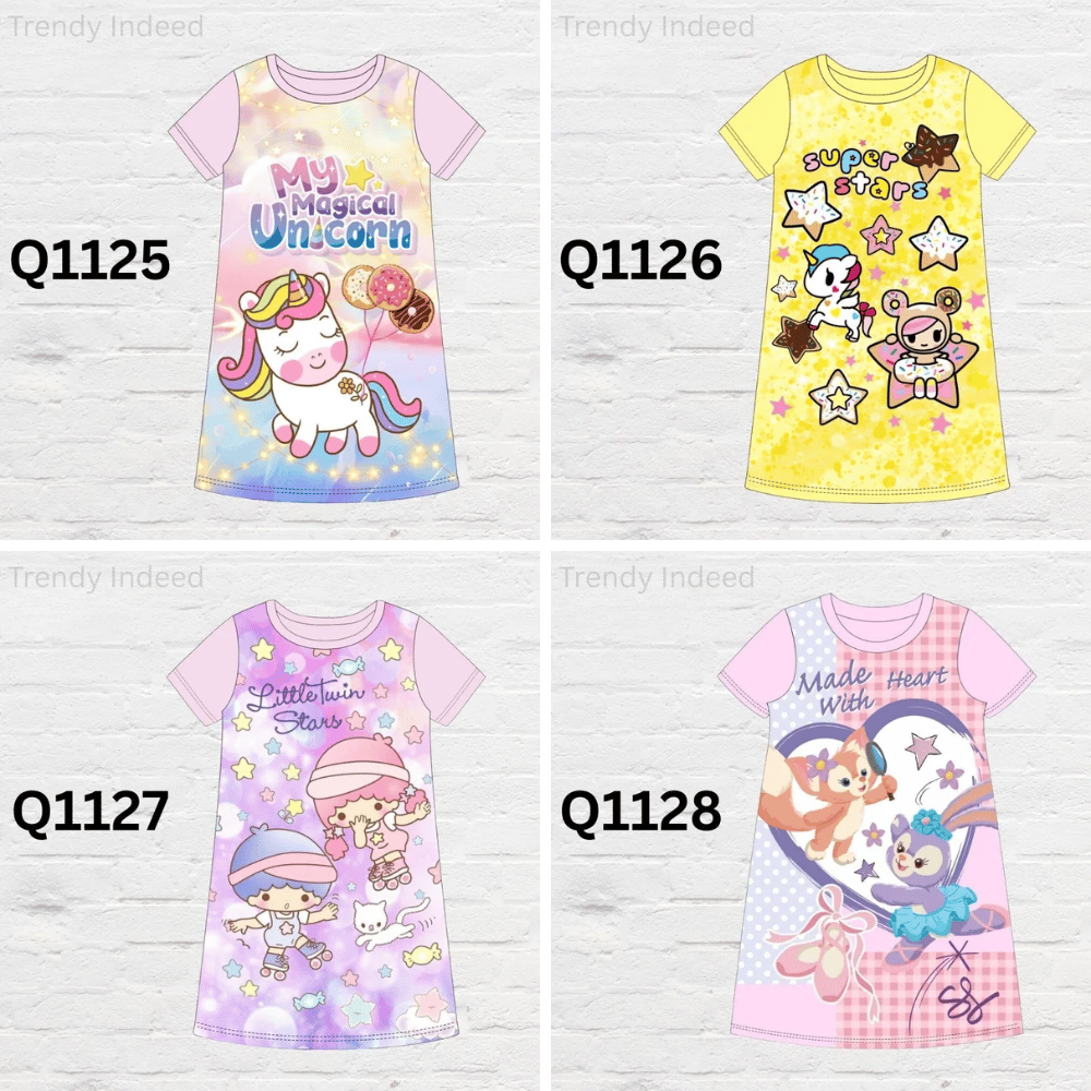 Cute cartoon print cotton dress for girls and toddlers