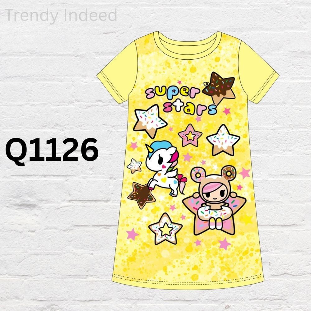 Soft cotton cartoon dress for girls ages 2–13