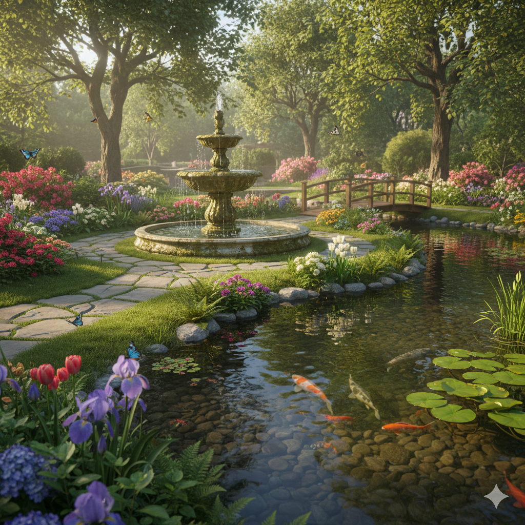 A serene and beautiful garden scene featuring - Payhip