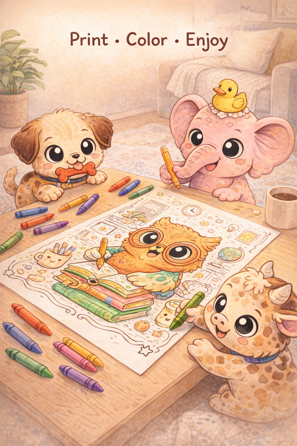 Cute Animals Coloring Book for Kids – 35 Pages of Calm, Fun & Creativity