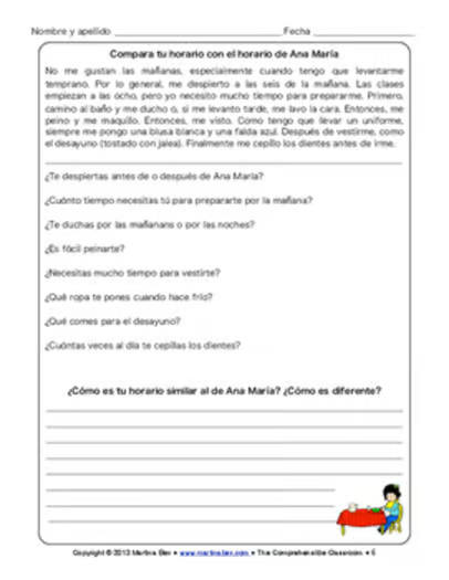 Reflexive verbs in Spanish, notes and reading