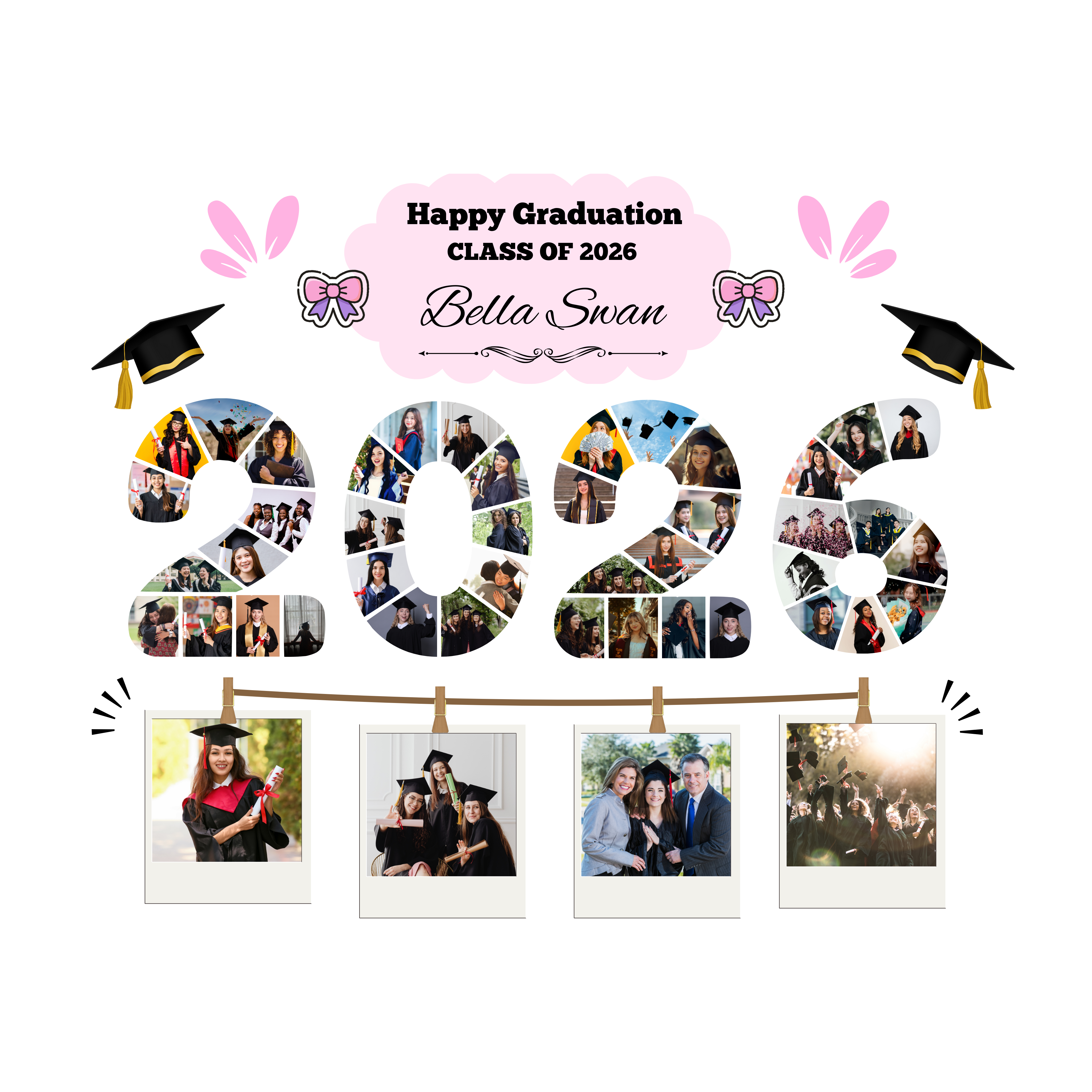 Editable Graduation Photo Collage Frame: Class of 2026 (Canva Template ...