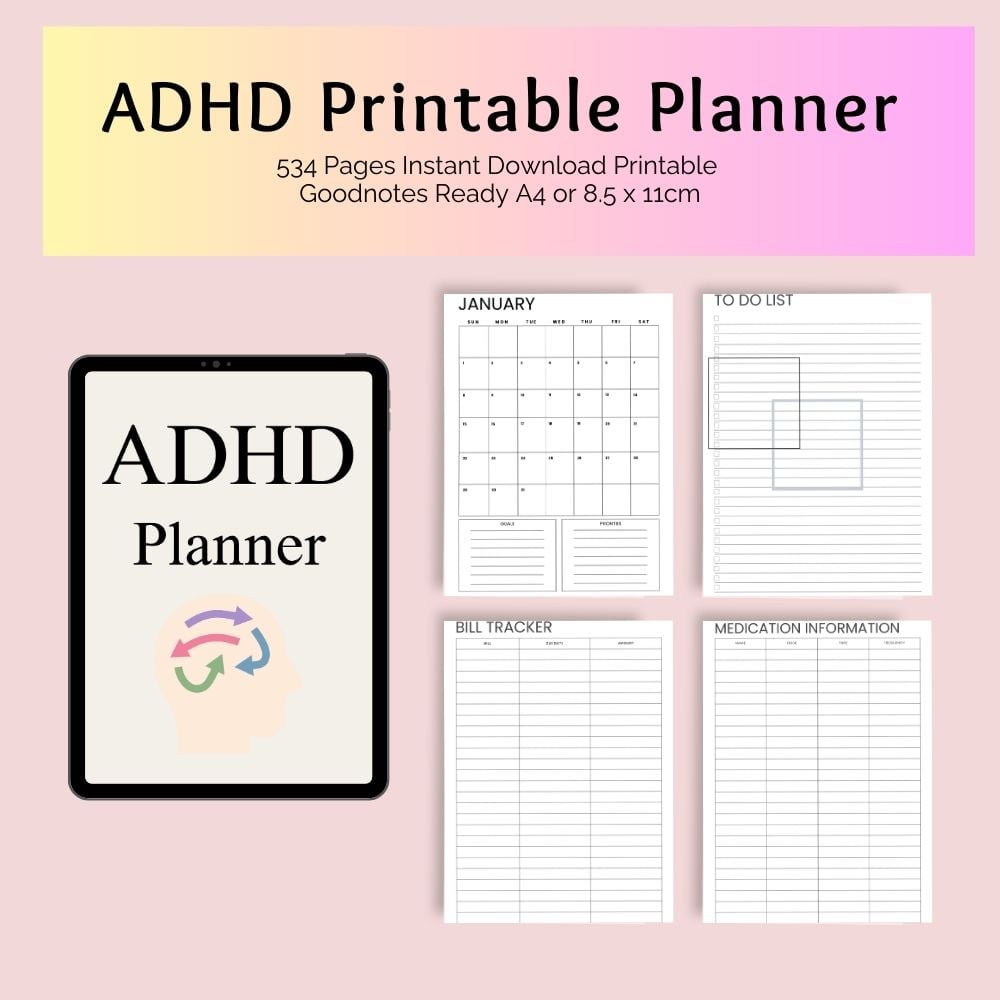 Undated ADHD planner for adult daily organization