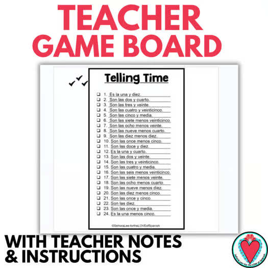 Telling Time Spanish Bingo Game Activity w Digital Clocks Google Slides La Hora