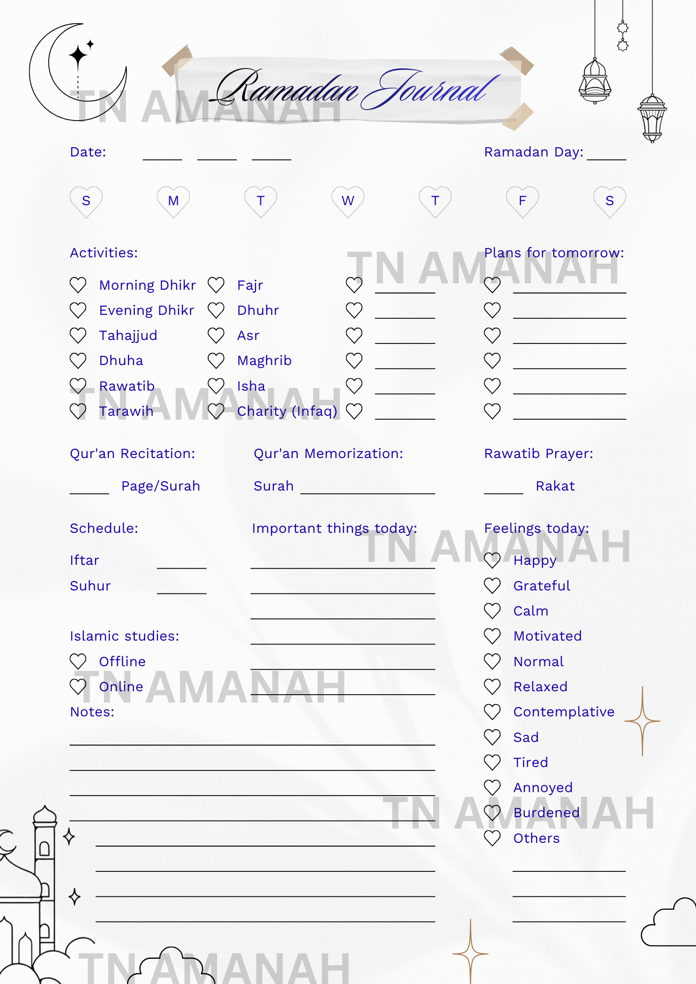 🌙 Ramadan Planner 2026 Printable PDF | Daily Prayer, Quran & Iftar ...