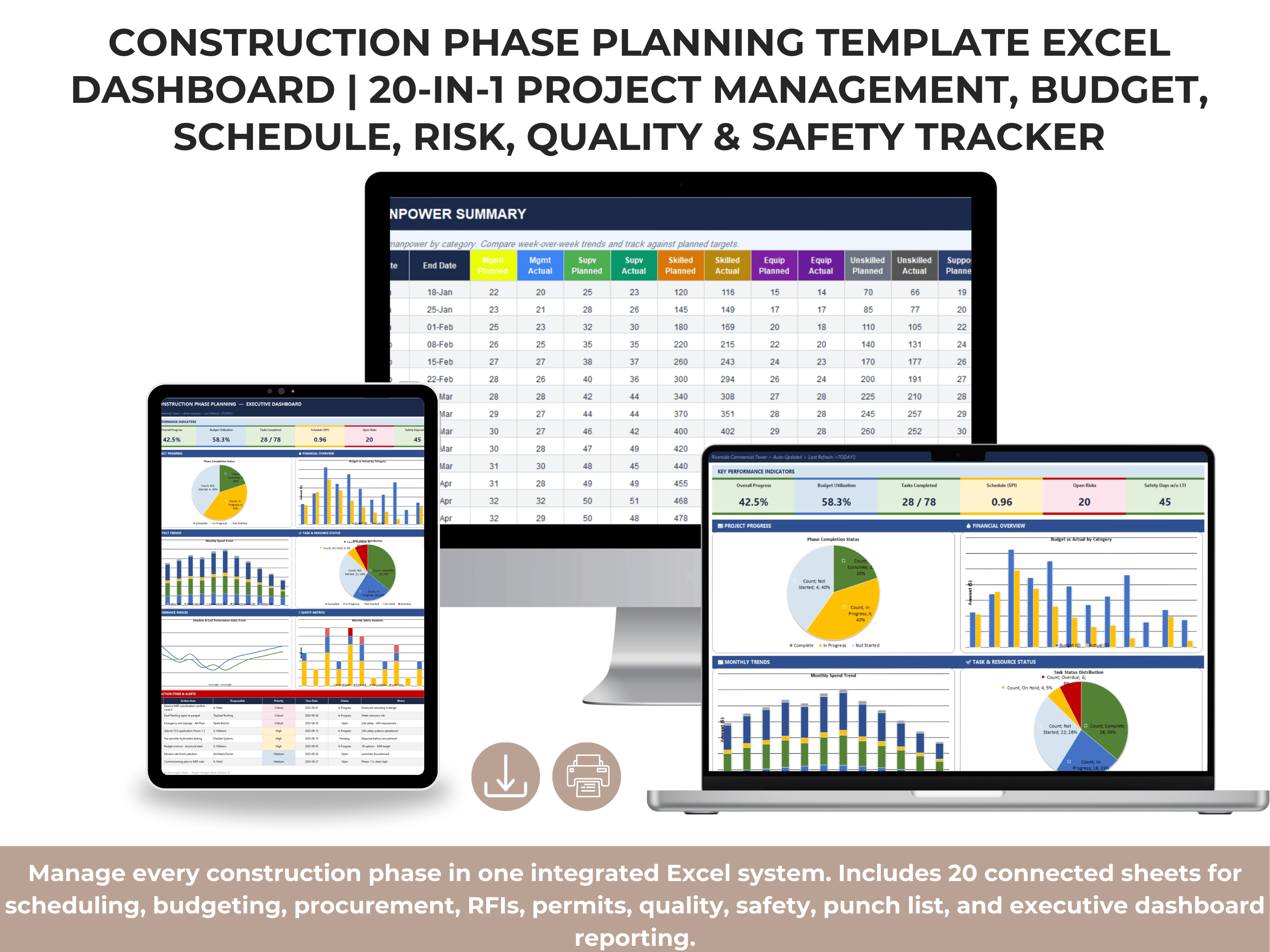 Construction Phase Planning Template Excel Dashboard | 20-in-1 Project ...