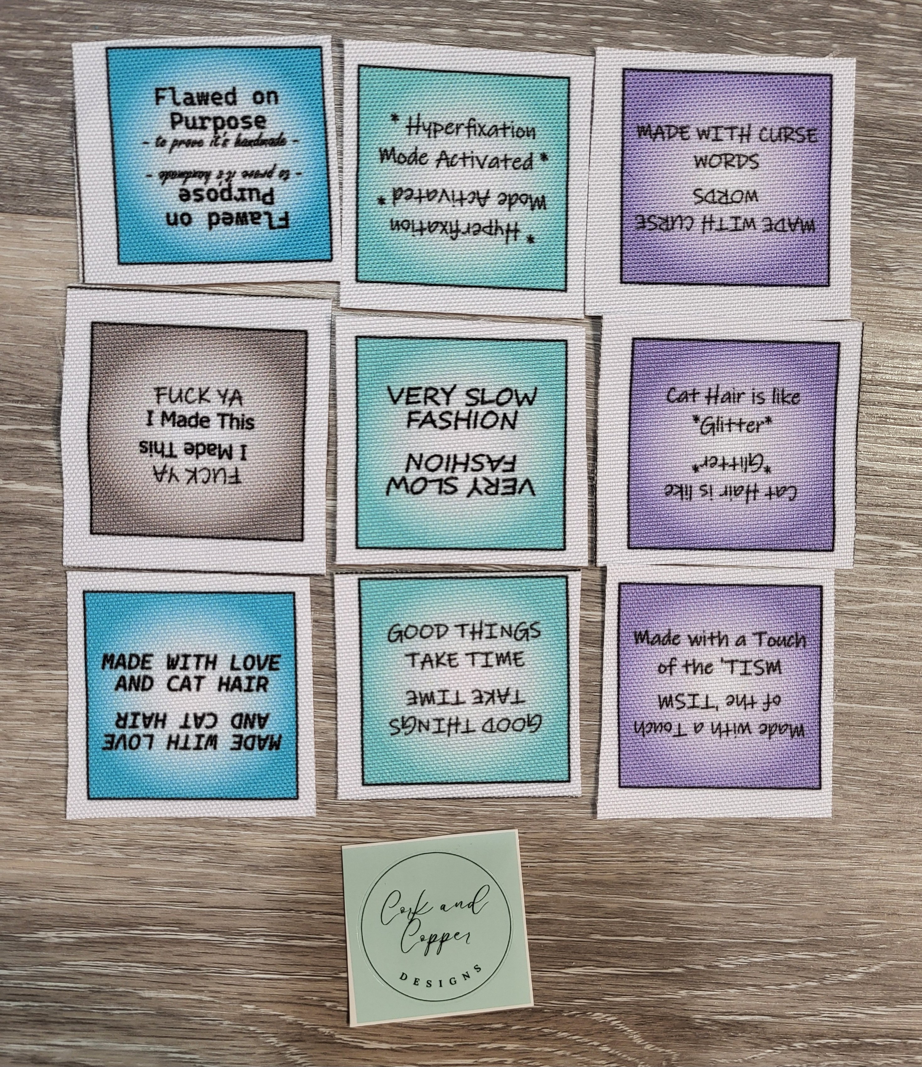 Set of 9 x Cut, Fold and Sew Labels - Regular WPC - Retail