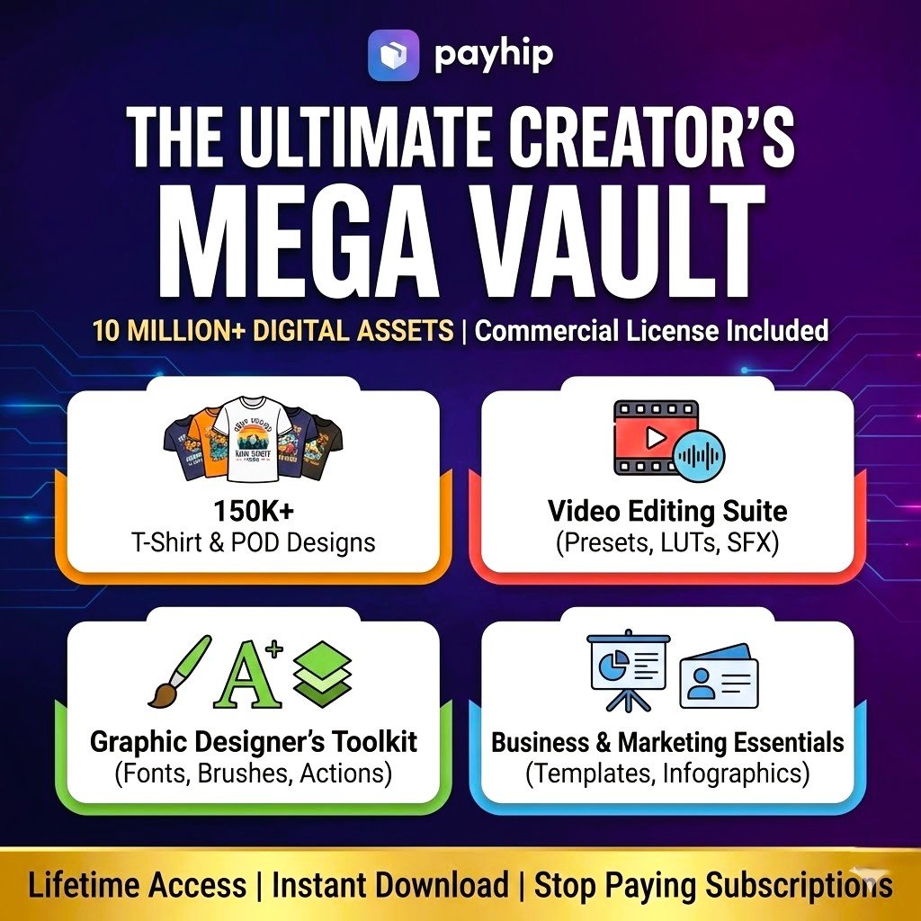 The Ultimate Creator’s Mega Vault: 10M+ Design, Video & POD Assets (Commercial License Included) | Digital Reseller’s Goldmine: 10 Million+ PLR/MRR Assets - T-Shirts, Video, Fonts & More)