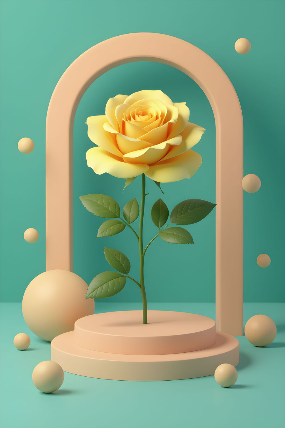 A 3d rendered rose flower standing in podium - Ai Generated