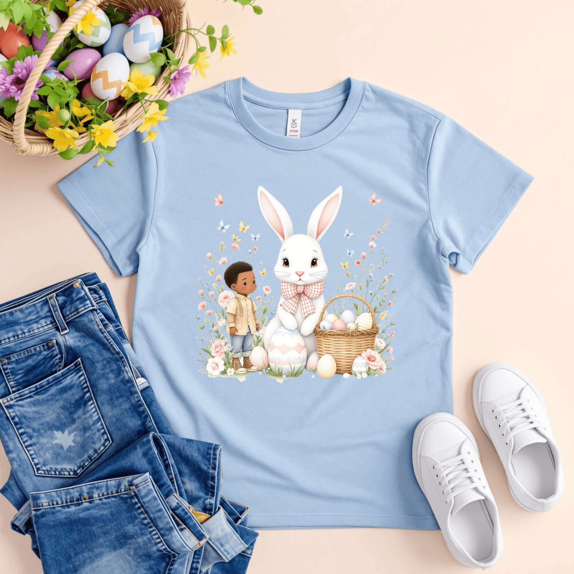 Vintage Floral Easter Bunny PNG With Boy – Spring Pastel Design - Payhip