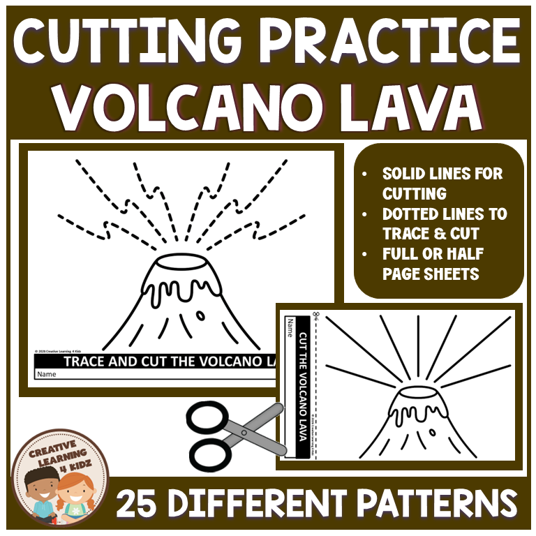 Sample Worksheet On Volcano Volcano Lava Cutting Worksheets | Fine Motor Scissor Skills Practice
