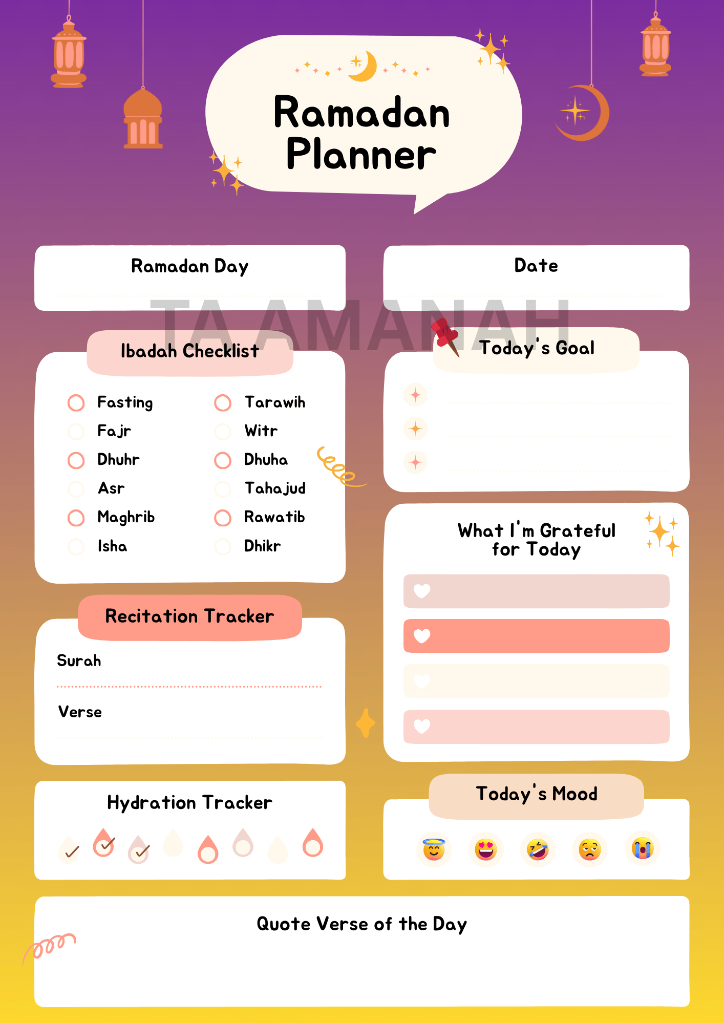 Ramadan Planner 2026 | Daily Ibadah Tracker, Salah & Quran Journal ...