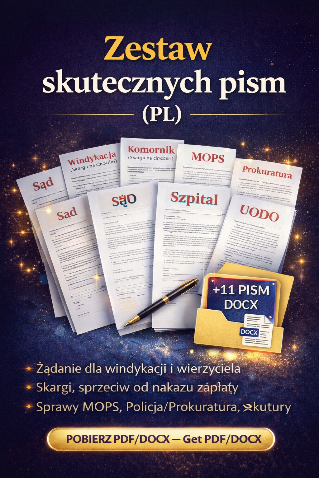 komornik, skarga na komornika, sprzeciw od nakazu, nakaz zapłaty, windykacja, wierzyciel, pismo do sądu, prokuratura, policja, MOPS, dokumentacja medyczna, UODO, RODO, wzory pism, szablony docx, pismo urzędowe