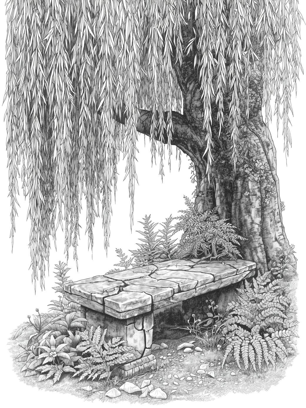Collection of 82 unique garden and landscape architecture coloring pages, professional line art bundle by Road-Drawn Art.