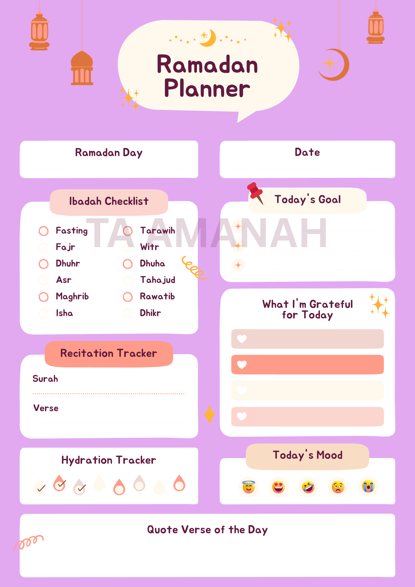 Ramadan Planner 2026 | Daily Ibadah Tracker, Salah & Quran Journal ...