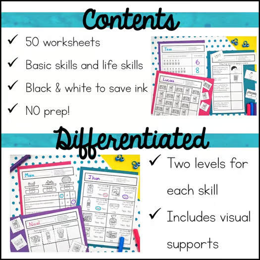 Life Skills Special Education Activities - Grocery Life Skills Math Worksheets