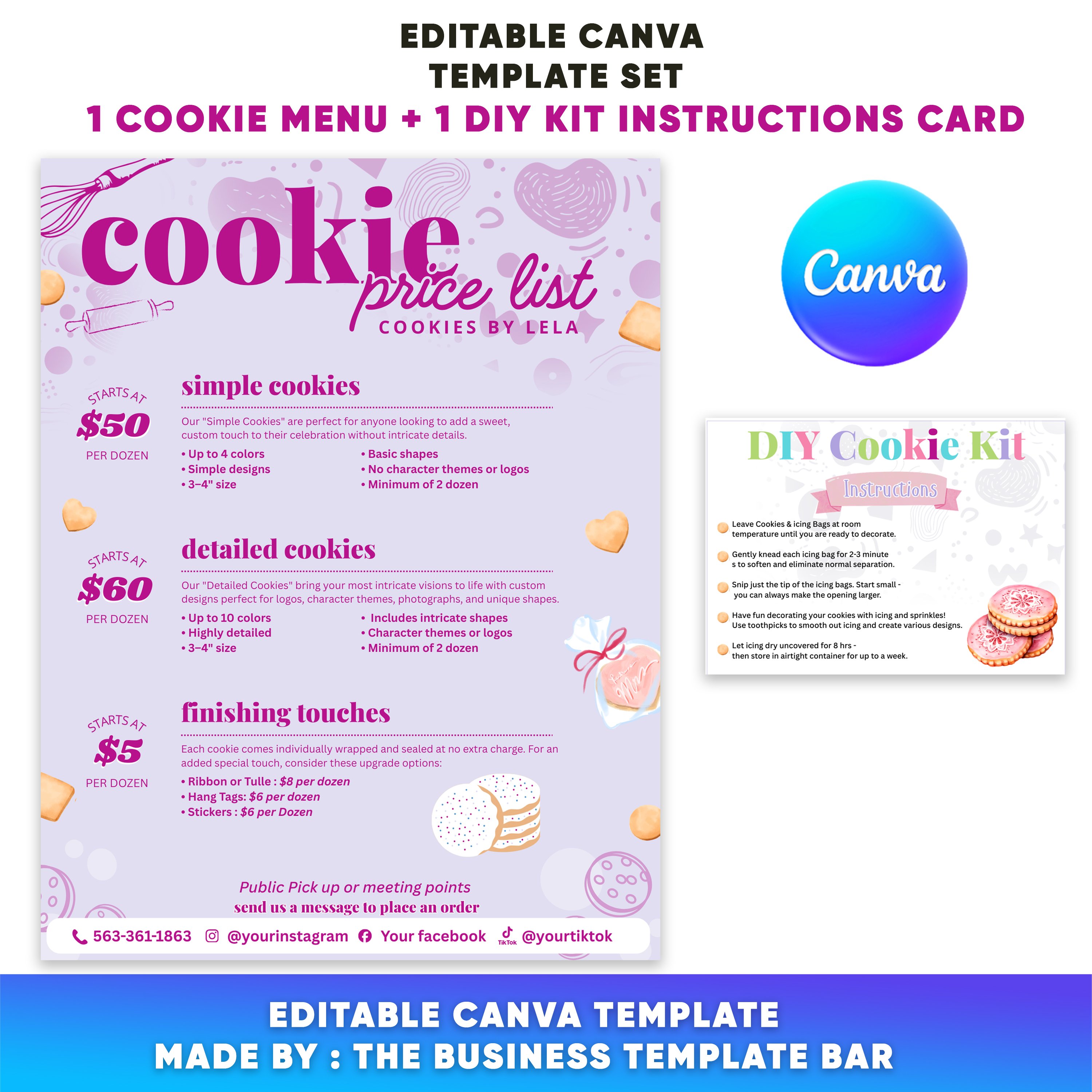 Cookie Menu.pdf Editable Cookie Menu DIY Kit Instructions Card Template | Canva ...