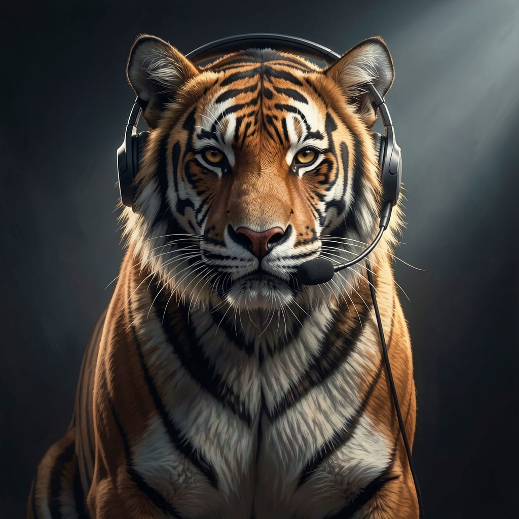 Tiger wearing a headset