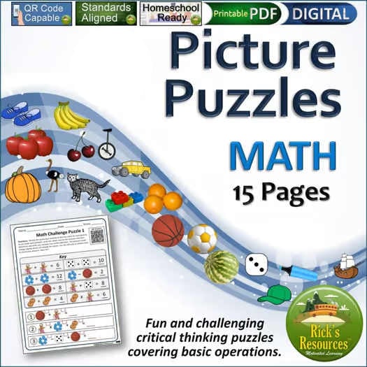 Math Puzzles - Pictures with Algebraic Thinking 3rd and 4th Grades