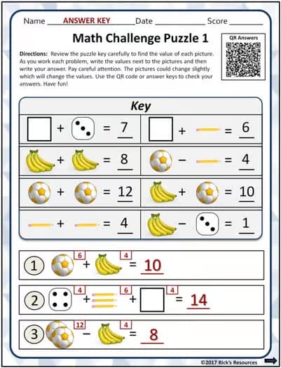 Math Puzzles - Pictures with Algebraic Thinking 3rd and 4th Grades