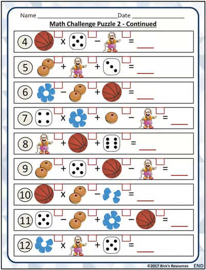Math Puzzles - Pictures with Algebraic Thinking 3rd and 4th Grades