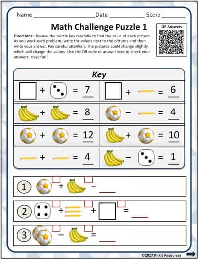 Math Puzzles - Pictures with Algebraic Thinking 3rd and 4th Grades