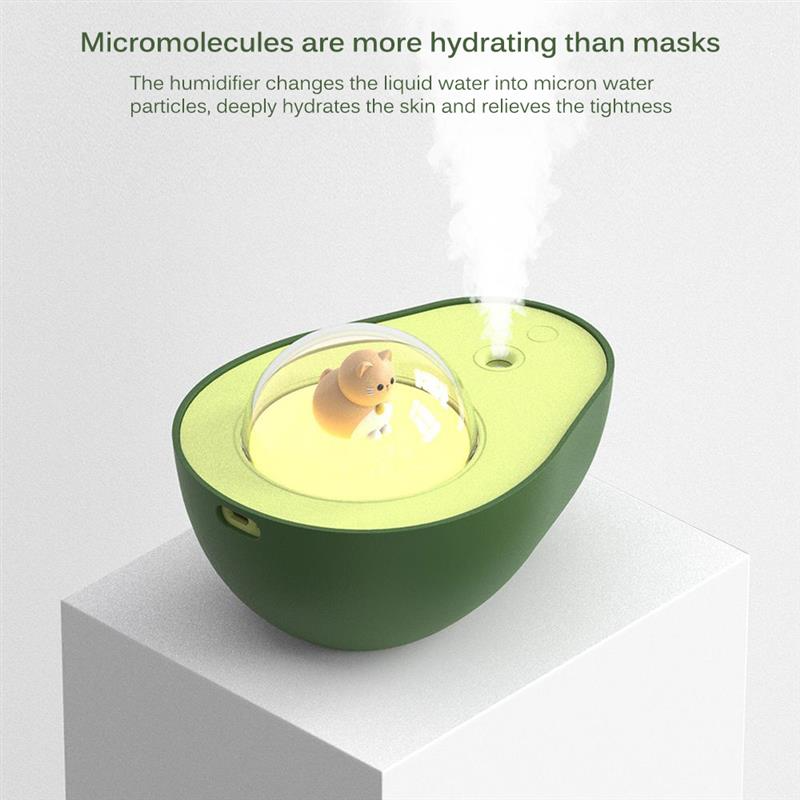 Portable avocado humidifier with USB charging and soft night light