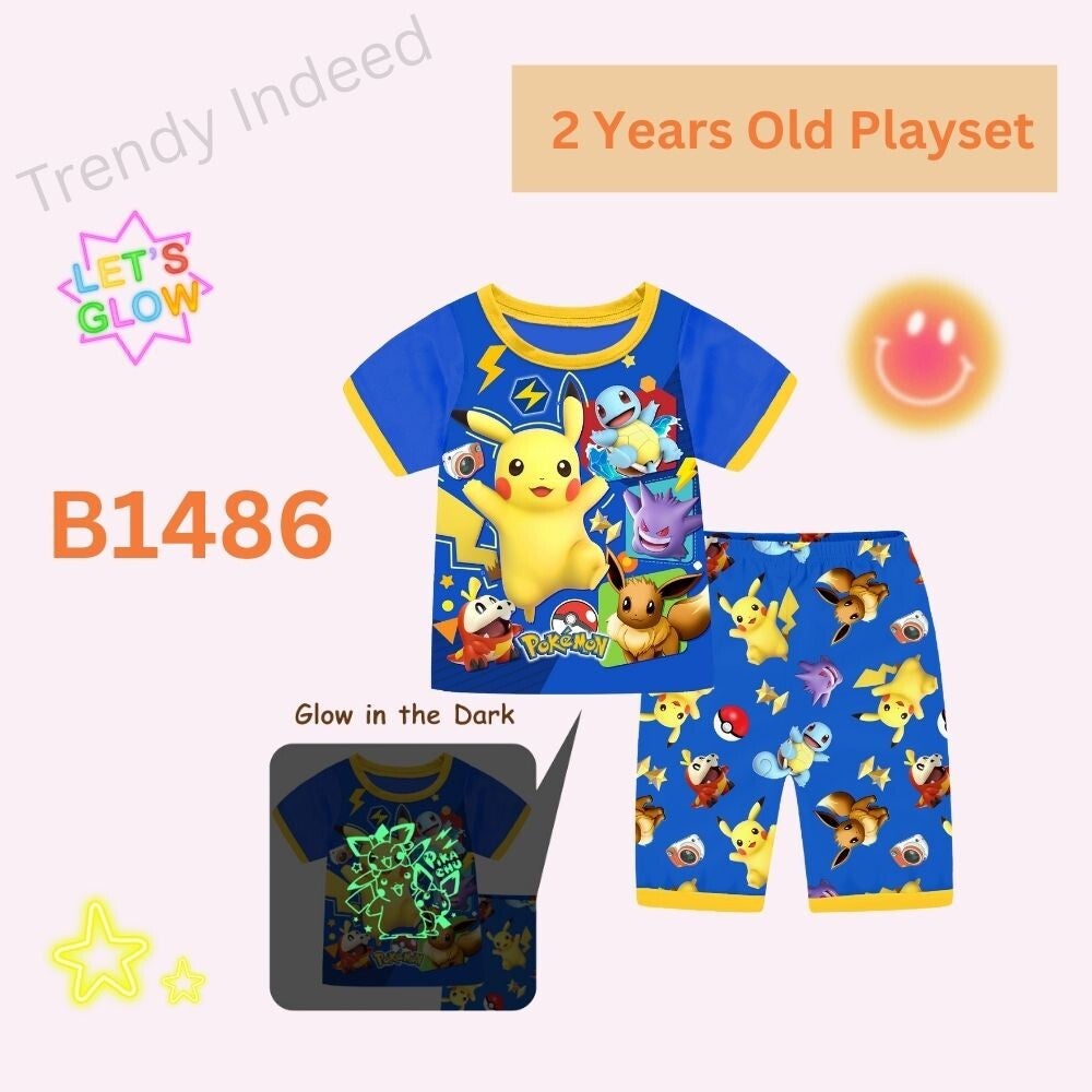 Soft cotton glow in the dark sleepwear playset for toddlers