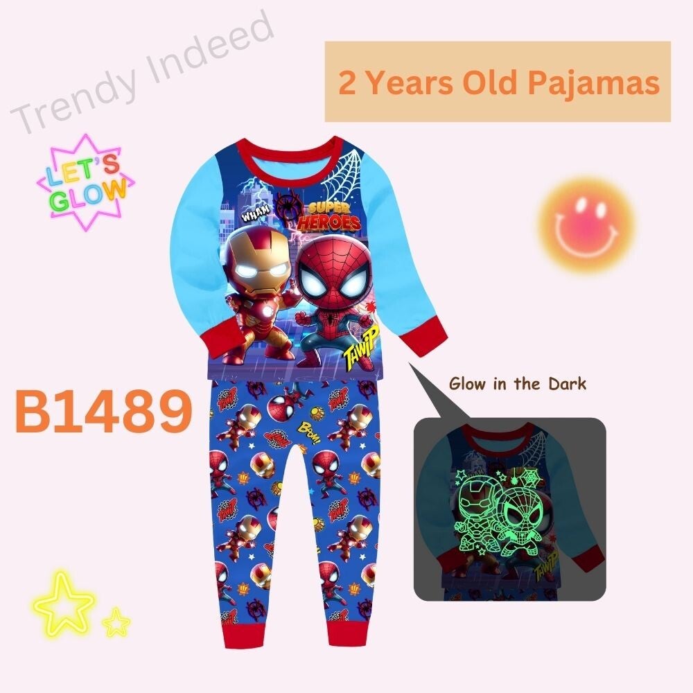 Glow in the dark pajama playset for 2-year-old kids with fun character-inspired design