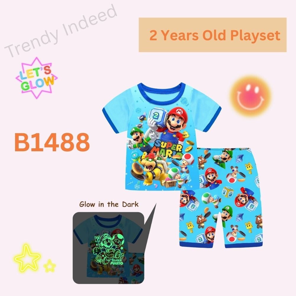 Toddler pajama playset with glowing print for bedtime fun