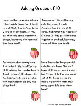 Math Story Problem Task Cards for Second Graders